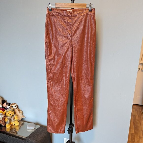 Wilfred Aritzia Tempest Brown Slim Fit Vinyl Pants - Picture 2 of 11